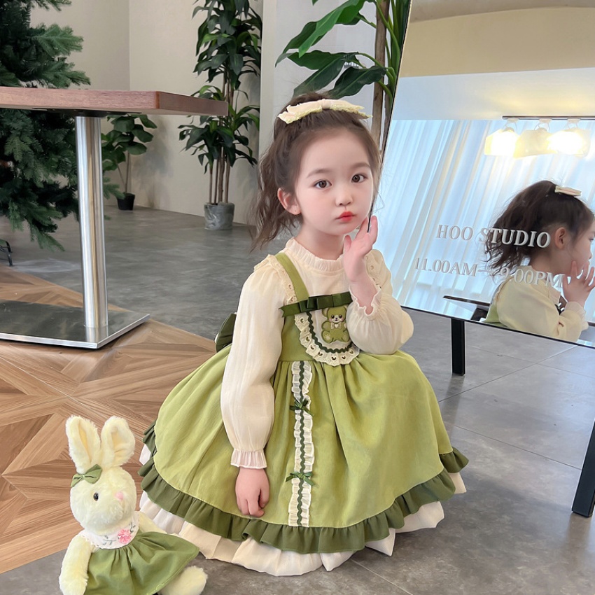 女童年秋款新款小熊刺绣洛丽塔公主裙...