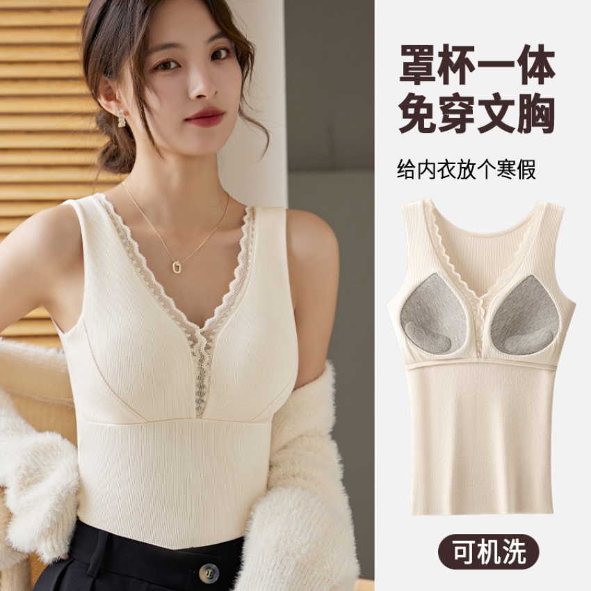 保暖背心女磨毛加绒加厚免穿文胸内衣...