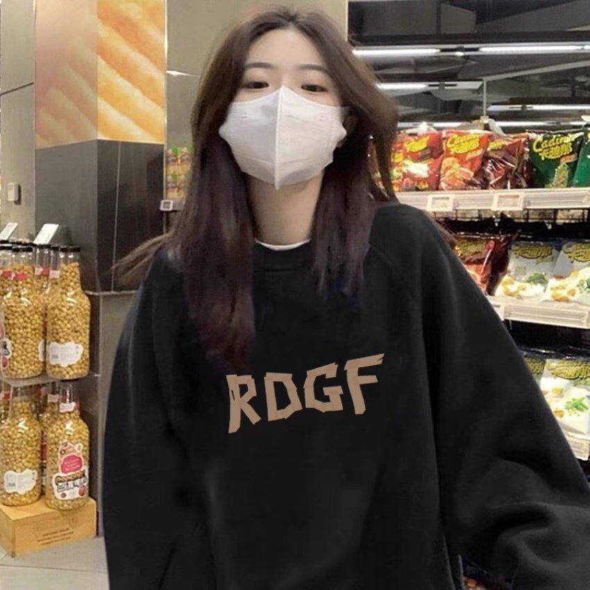 韩版宽松长袖圆领卫衣女春秋薄款美式...