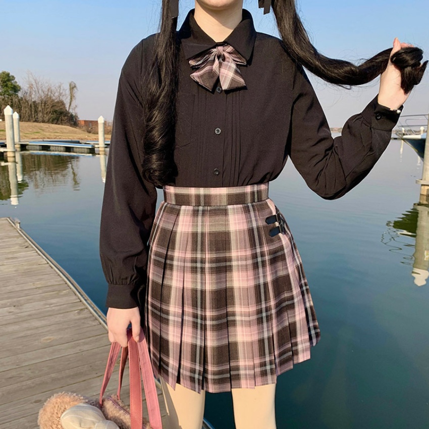 极夜之歌jk制服格裙黑色风琴褶衬衣...