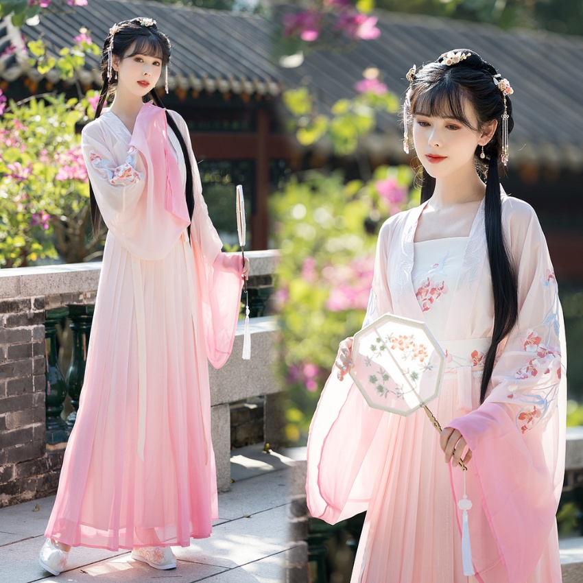 逃之夭夭汉服女渐变印花齐腰襦裙日常...