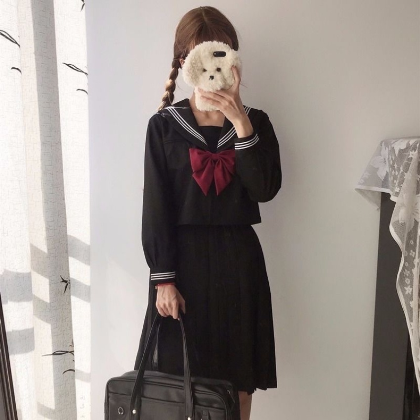 基础款黑三本JK制服正版不良长裙黑...
