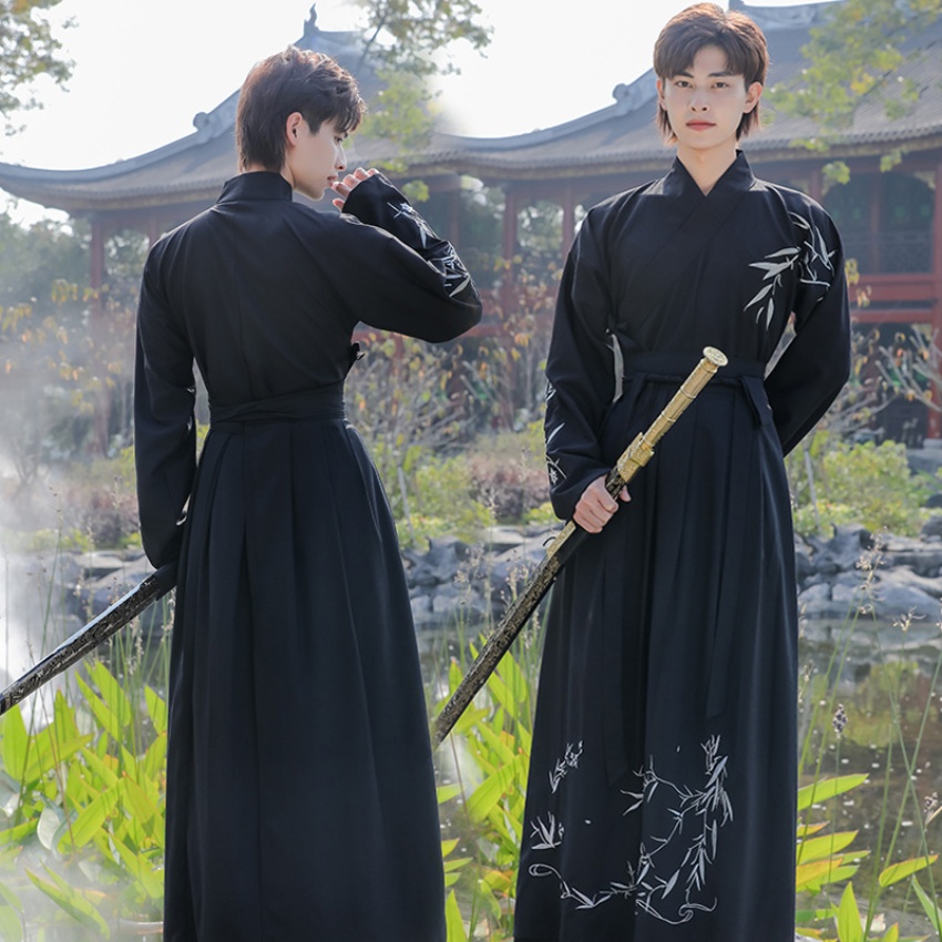 原创竹刺绣帅气汉服中国风武侠表演服...