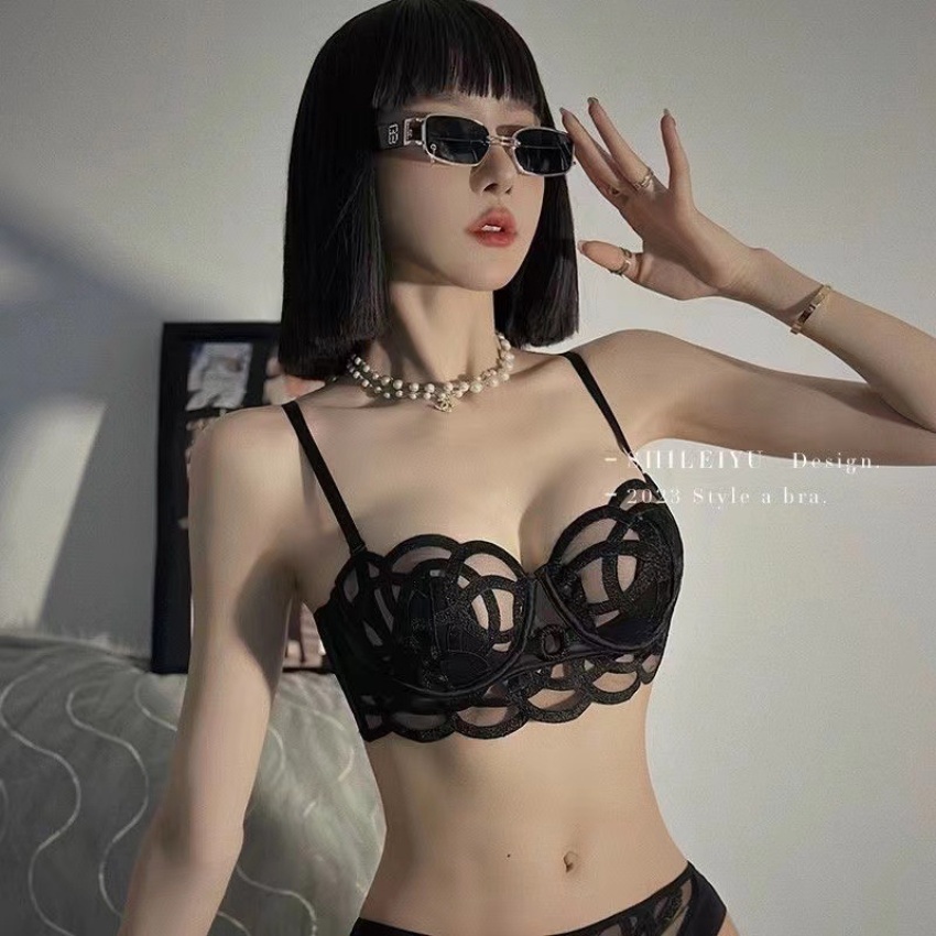 法式超薄款蕾丝内衣女大胸显小胸聚拢...