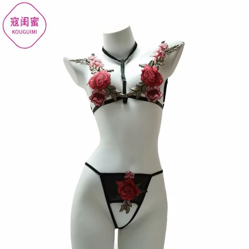 情趣性感睡衣内衣透明镂空玫瑰文胸内...