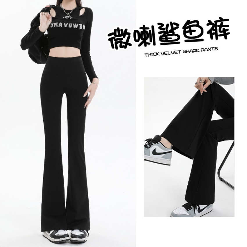 微喇裤鲨鱼裤女秋季高腰显瘦修身马蹄...